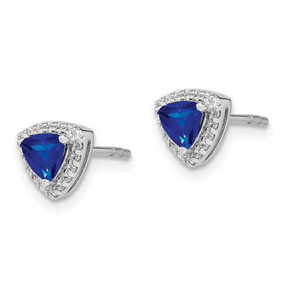 14k White Gold Trillion Sapphire and Diamond Halo Stud Earrings