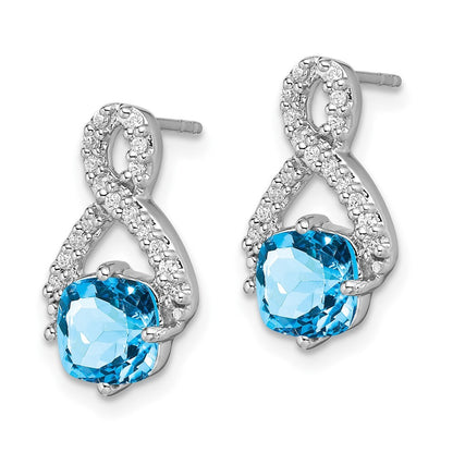 14k White Gold Blue Topaz and Diamond Drop & Dangle Earrings