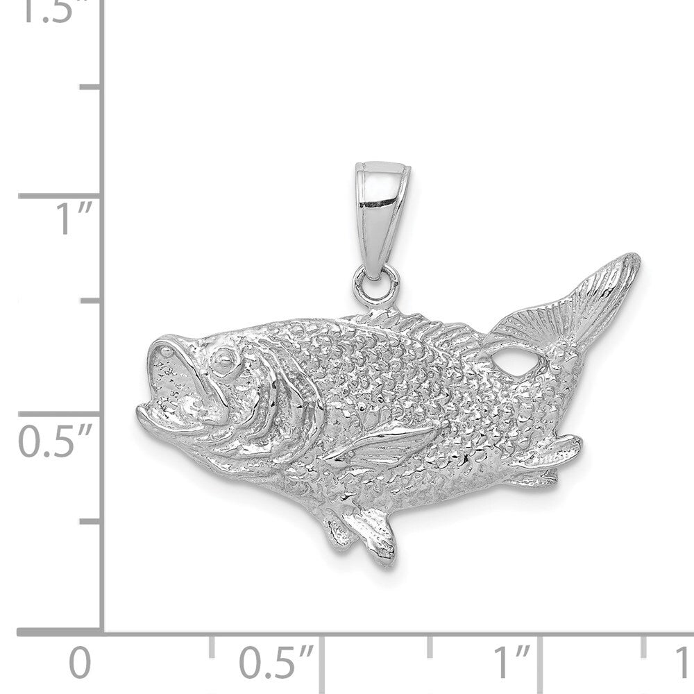 14k White Gold Polished Open-Backed Bass Fish Pendant for Women