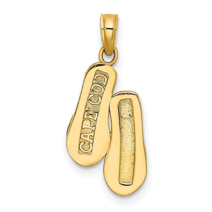 14k Yellow Gold 3D CAPE COD Double Flip-Flop Charm Pendant for Women
