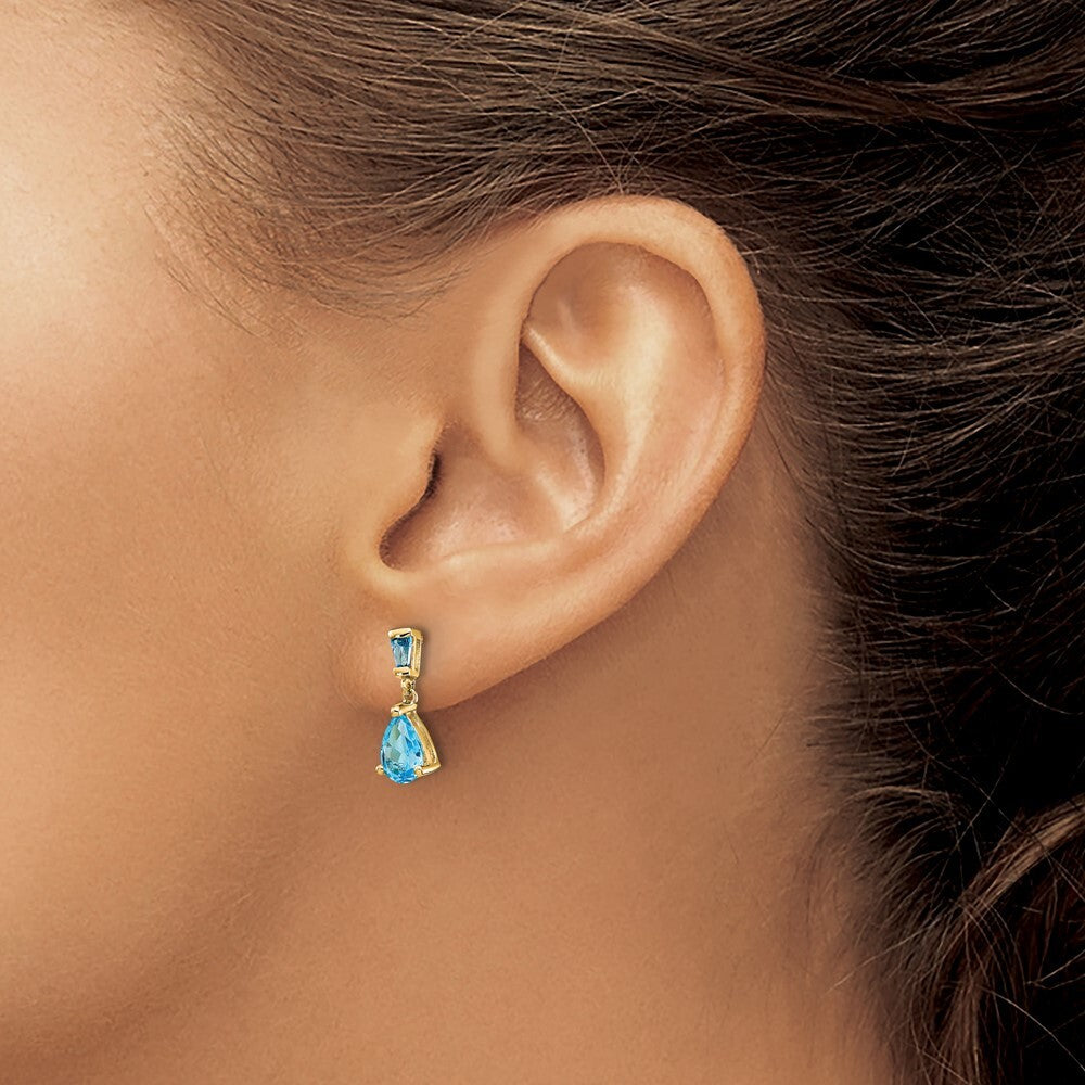 14k Yellow Gold Gold Blue Topaz Dangle Earrings Gift for Women