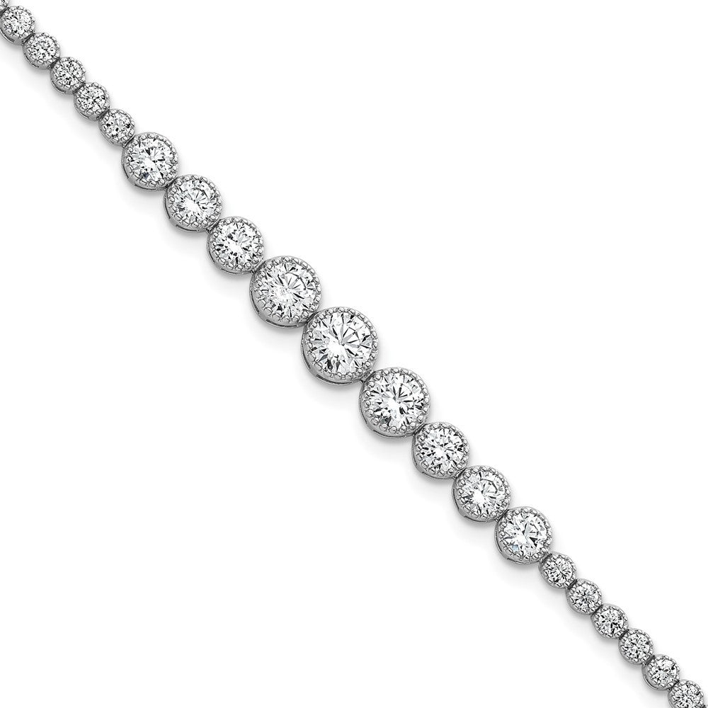 Sterling Silver Rhodium-plated  Graduated bezel-set CZ 8" Tennis Bracelet
