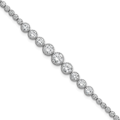 Sterling Silver Rhodium-plated  Graduated bezel-set CZ 8" Tennis Bracelet