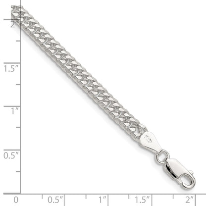 Sterling Silver Polished 4.8mm Double Diamond-cut Curb Chain Bracelet