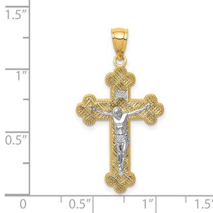 14k Two-tone Gold Rhodium Inri Budded Crucifix Pendant for Women