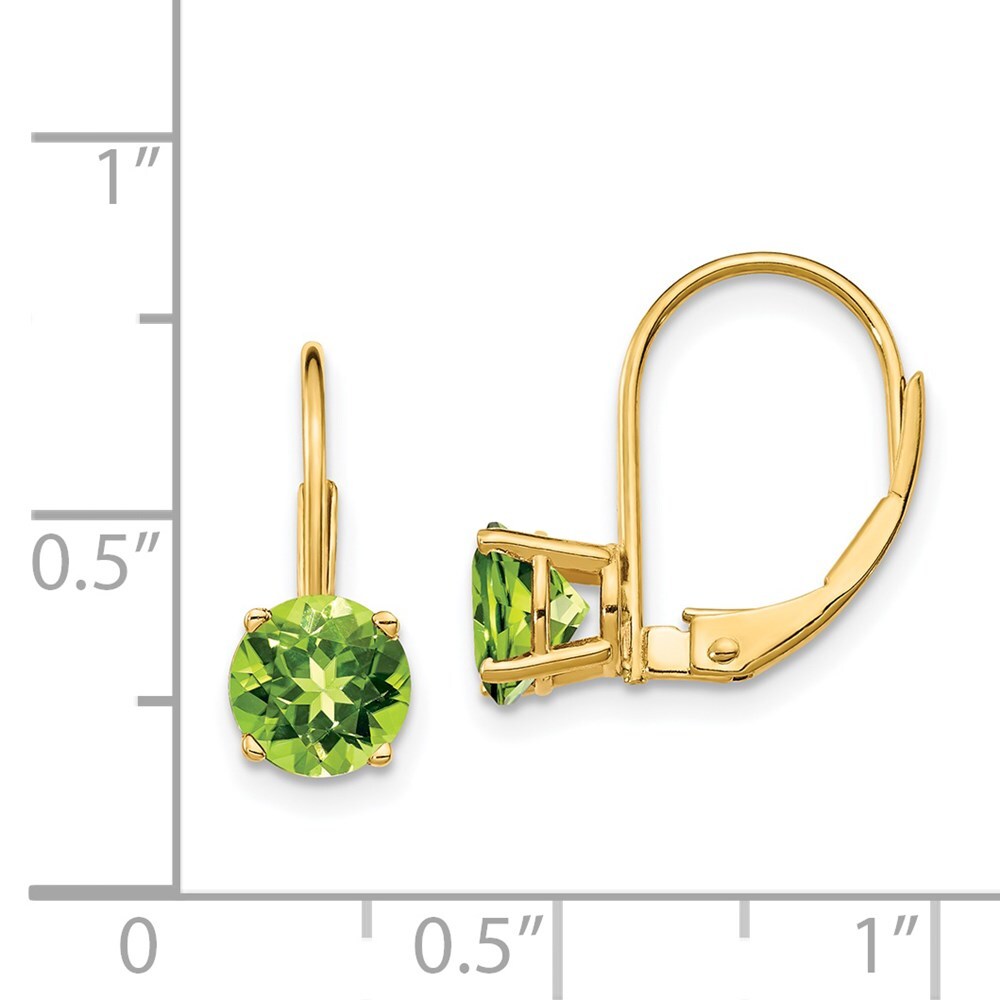 14k Yellow Gold 6mm Peridot Leverback Earrings Gift for Women