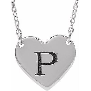 14k White Gold Engravable Heart 16-18" Necklace for Women