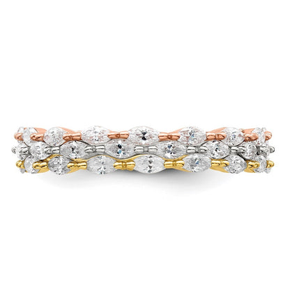 Sterling Silver Rose & Gold-tone Marquise CZ Eternity 3 Ring Set Size 6