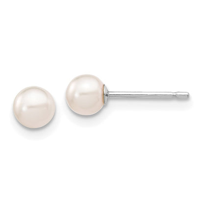 14k White Gold 4-5mm White Round Akoya Saltwater Cultured Pearl Earrings