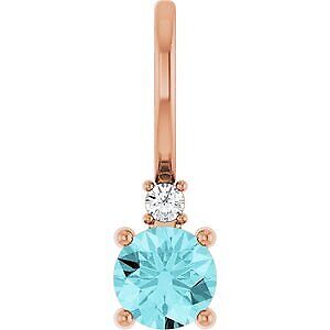 14k Rose Gold Natural Blue Zircon & .015 CT Natural Diamond Charm Pendant