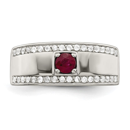 Sterling Silver Rhod-plated Men's African Ruby and White Topaz Ring Size 11
