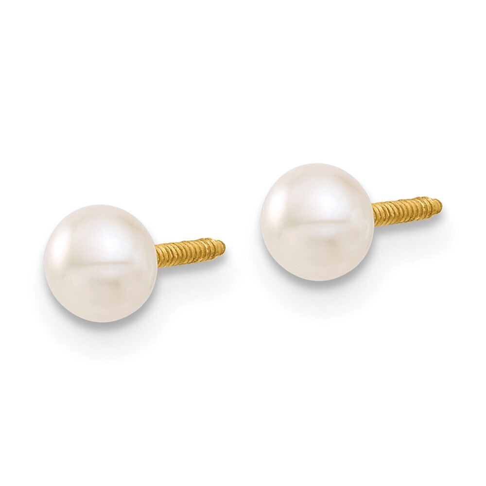 14k Yellow Gold 4-5mm Button Freshwater Cultured Pearl Stud Earrings