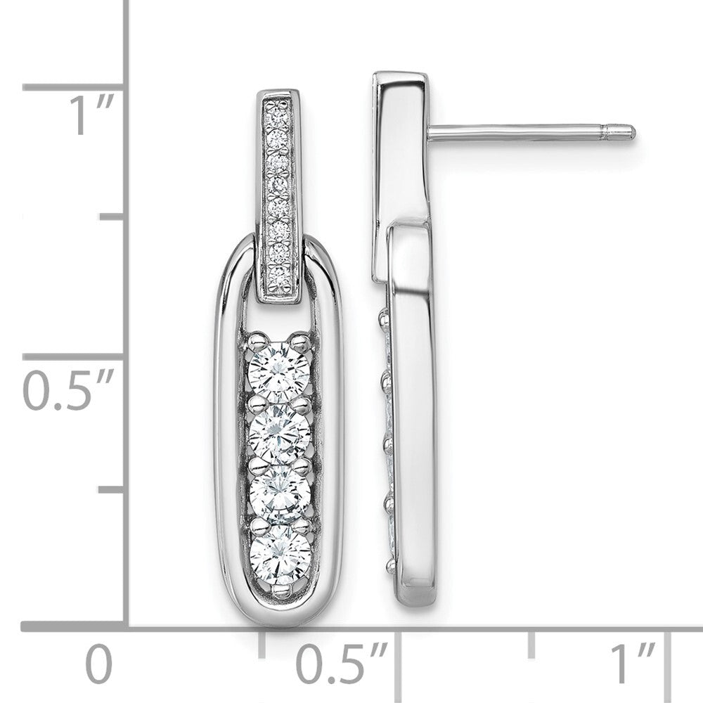 SS RH-plated Polished Cubic Zirconia Elongated Oval Post Dangle Earrings