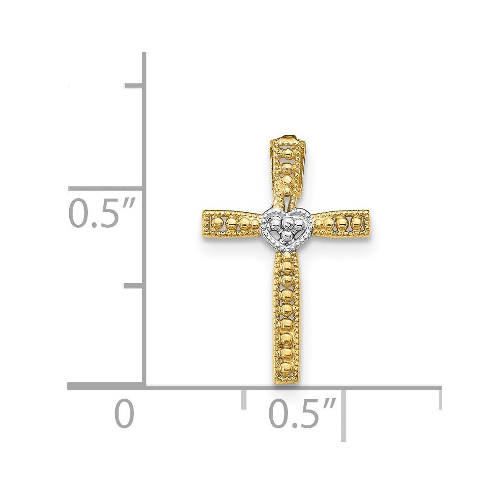 14k Yellow Gold Rhodium Cross Pendant