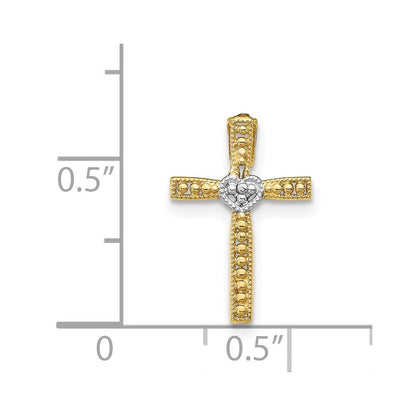 14k Yellow Gold Rhodium Cross Pendant