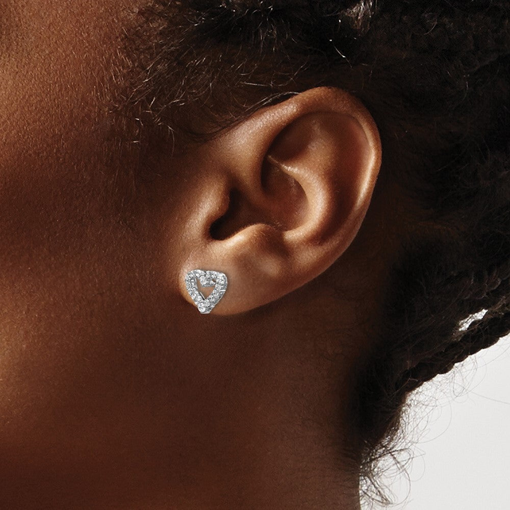 14k White Gold Diamond Heart Stud Earrings