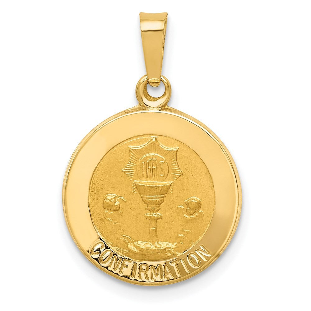 14k Yellow Gold Polished and Satin Confirmation Medal Hollow Pendant