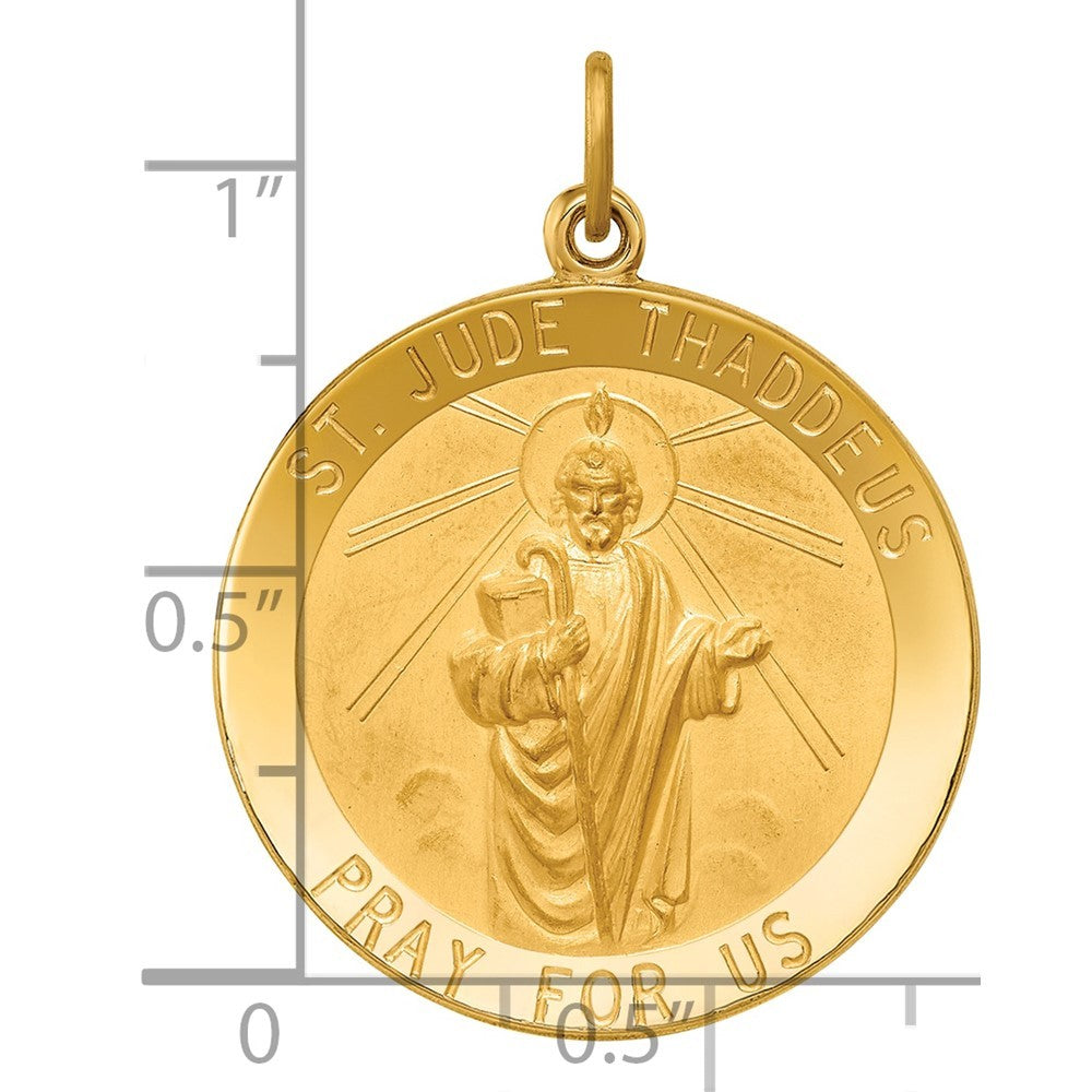 14k Yellow Gold Solid Polished Satin Large Round St. Jude Thaddeus Medal
