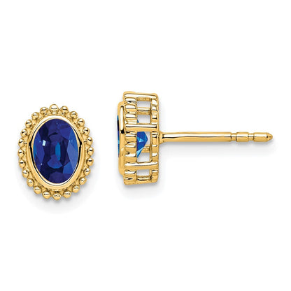 14k Yellow Gold Oval Sapphire Stud Earrings