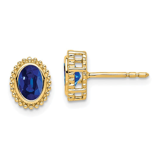 14k Yellow Gold Oval Sapphire Stud Earrings