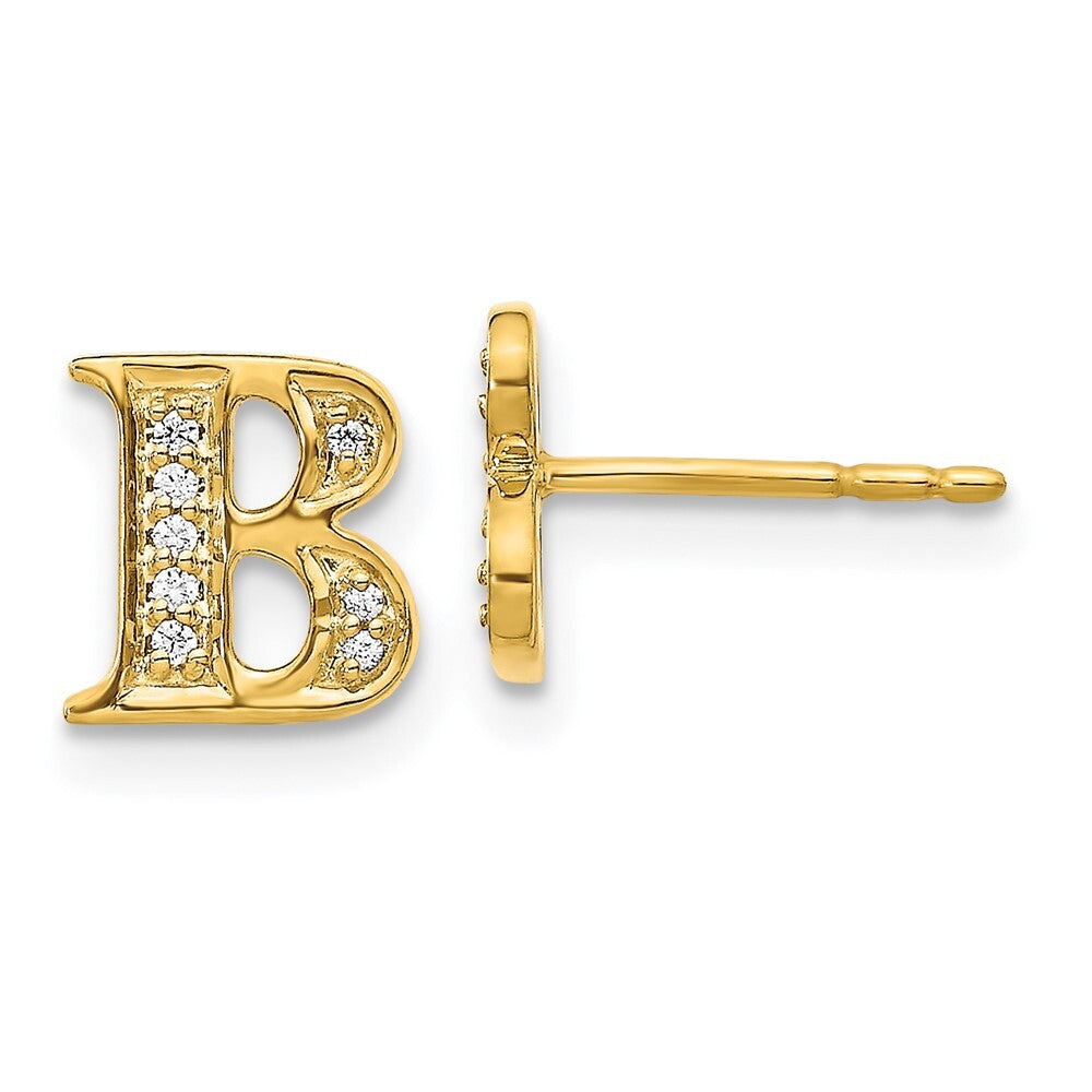 14k Yellow Gold Diamond Initial B Stud Earrings Gift for Women