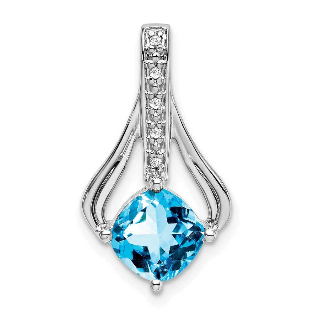 14k White Gold Blue Topaz and Diamond Pendant