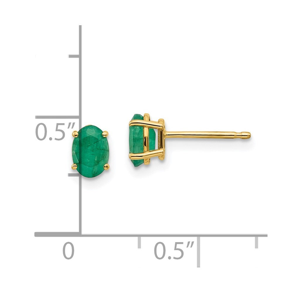 14k Yellow Gold Emerald Stud Earrings - May Gift for Women