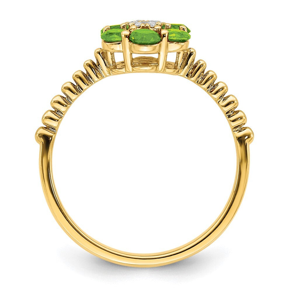 14K Yellow Gold Peridot and Diamond Floral Ring Size 7