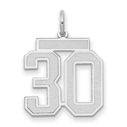 14k White Gold Medium Satin Number 30 Charm Pendant for Women
