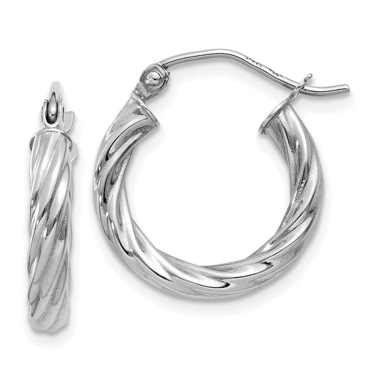 14k White Gold Polished 3.25mm Twisted Hoop Earrings Gift for Women