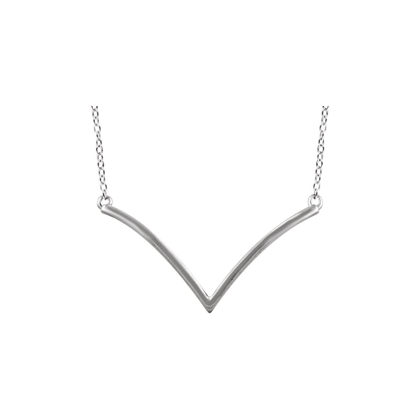 14k White Gold V Pendant Necklace 18" Fine Jewelry for Women