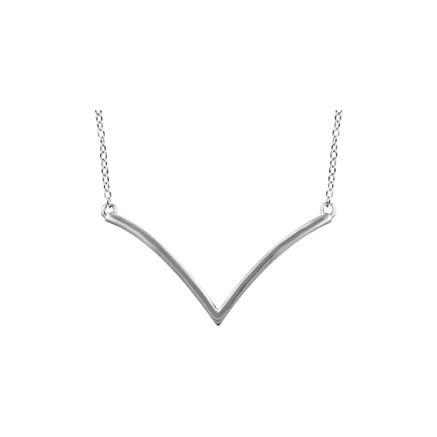 14k White Gold V Pendant Necklace 18" Fine Jewelry for Women