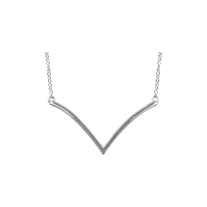 14k White Gold V Pendant Necklace 18" Fine Jewelry for Women