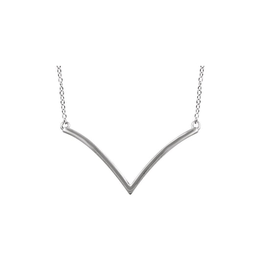 14k White Gold V Pendant Necklace 18" Fine Jewelry for Women