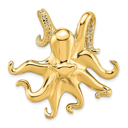 14k Yellow Gold Polished and Textured Octopus Slide
