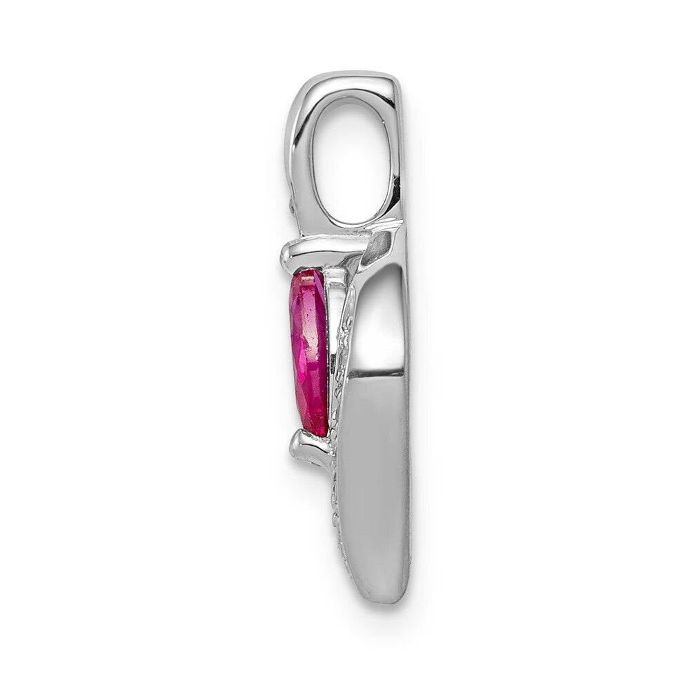 14k White Gold Diamond and Marquise .25 Ruby Pendant for Women