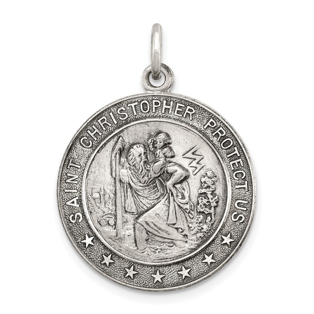 Sterling Silver Antique St. Christopher Medal Pendant