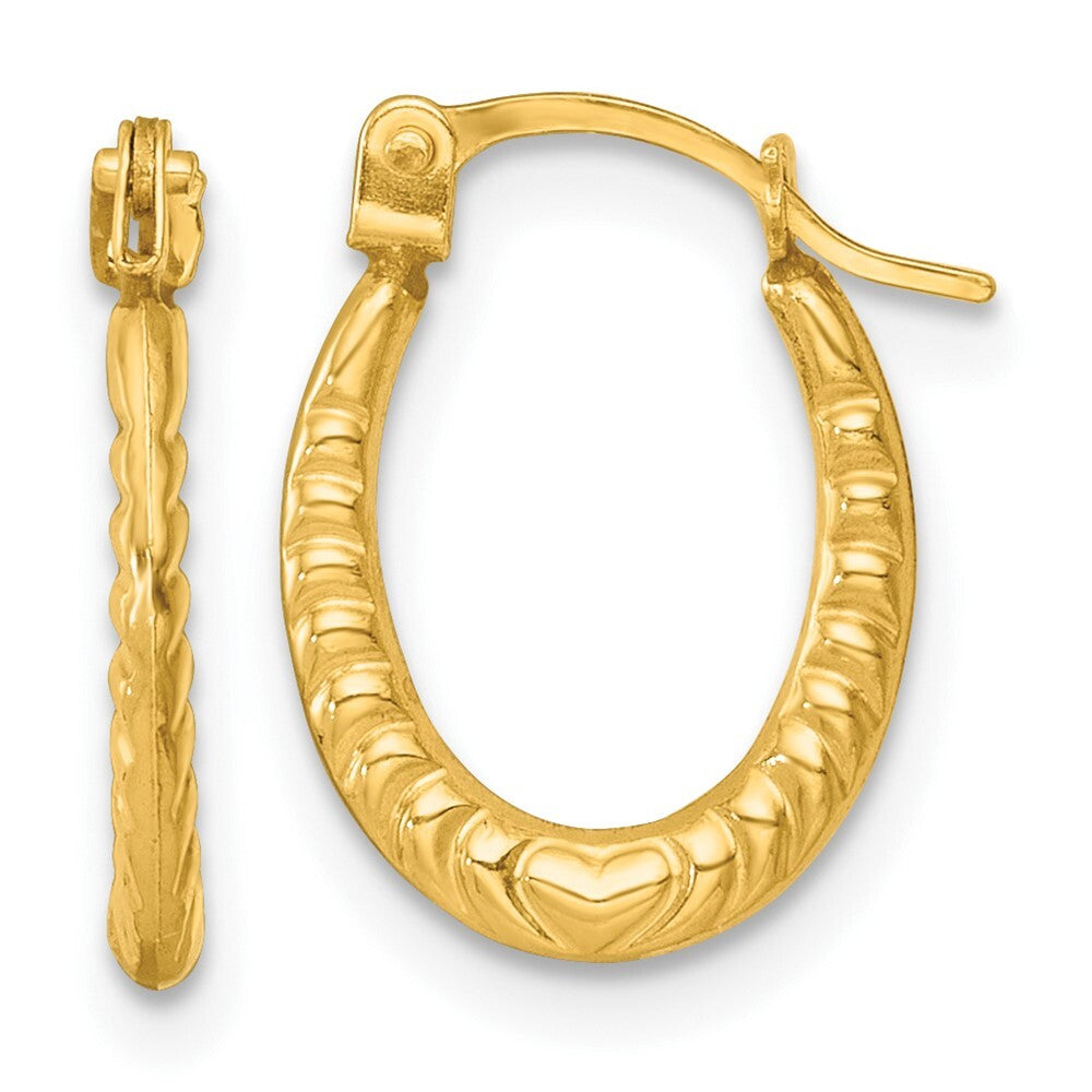 14k Yellow Gold Polished Heart Oval Hoop Earrings Gift for Women