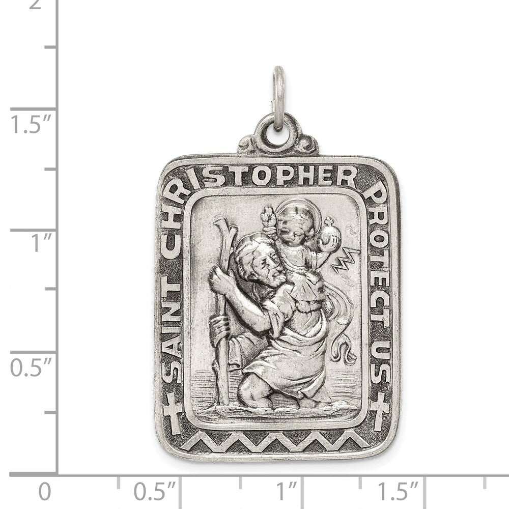 Sterling Silver Antiqued Saint Christopher Medal Pendant