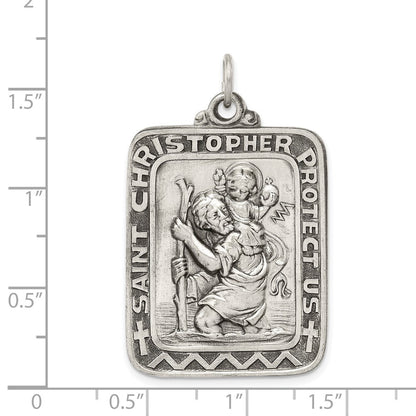 Sterling Silver Antiqued Saint Christopher Medal Pendant