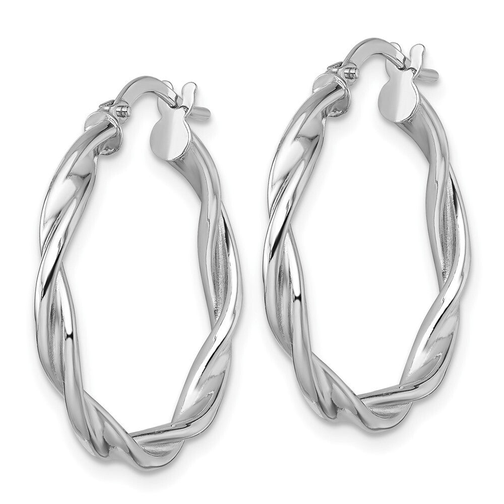 14k White Gold Polished Twist Hoop Earrings Gift for Women