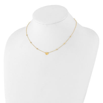 14k Yellow Gold  Heart and Diamond-cut Beads 15.5" Necklace Plus 2" Extender