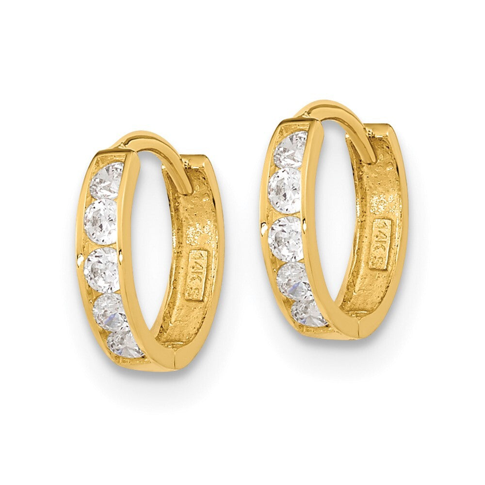 14k Yellow Gold 2mm Cubic Zirconia Huggie Hoops Gift for Women