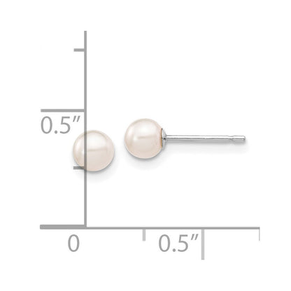 14k White Gold 4-5mm White Round Akoya Saltwater Cultured Pearl Stud Earrings