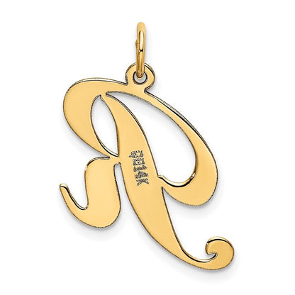 14k Yellow Gold Medium Fancy Script Letter R Initial Charm Pendant