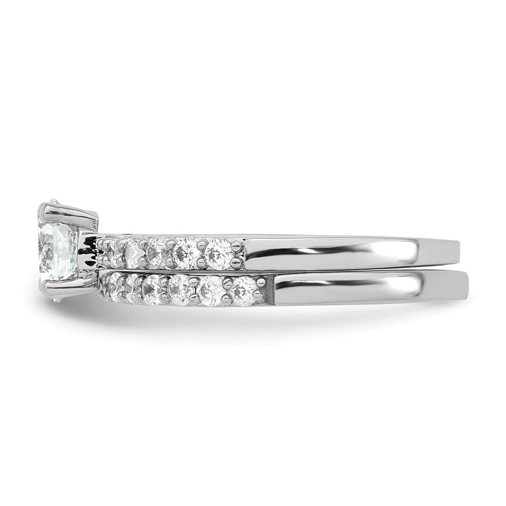 Sterling Silver Rhodium-plated Polished CZ Engagement Ring Set Size 8