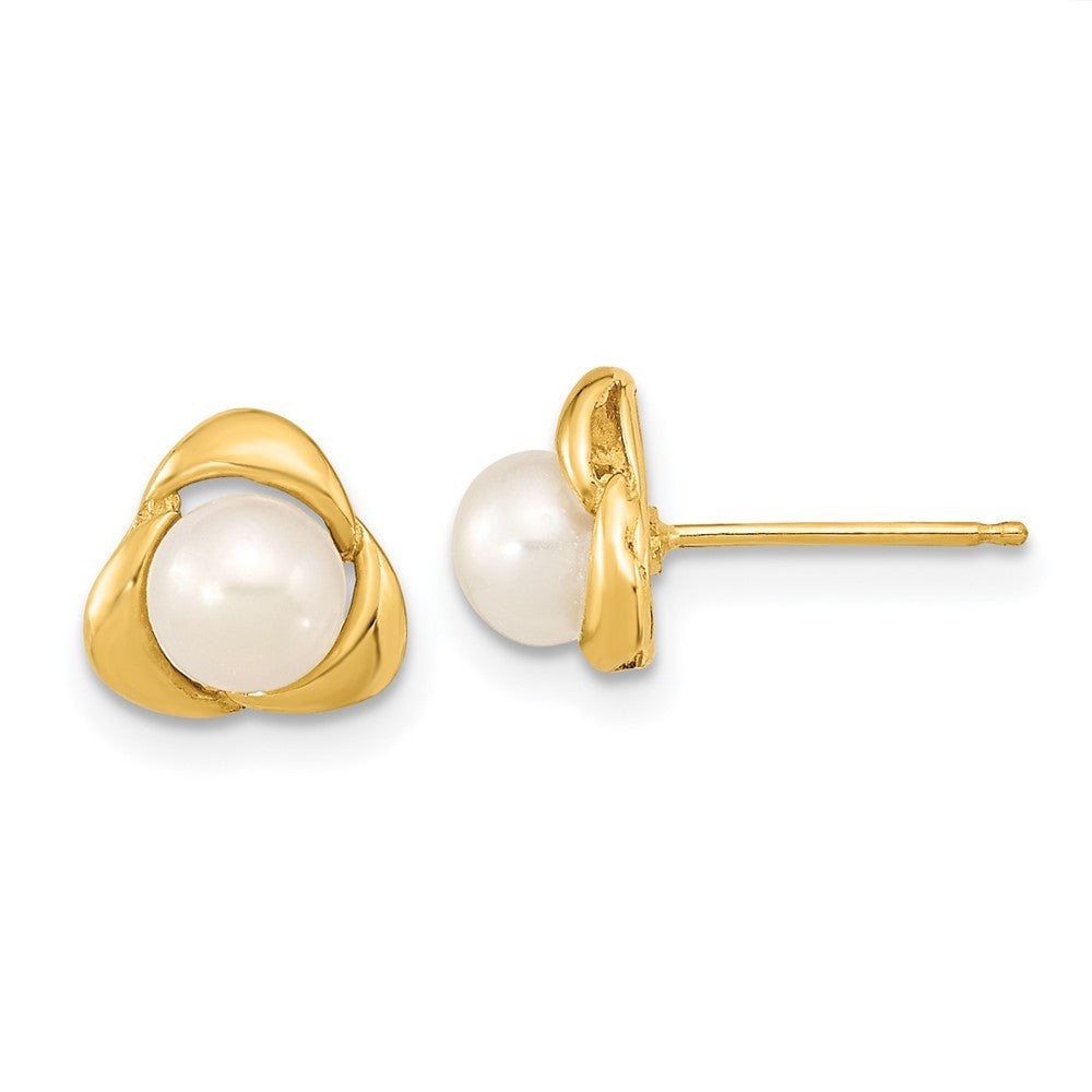 14k Yellow Gold 5-6mm White Button Freshwater Cultured Pearl Earrings