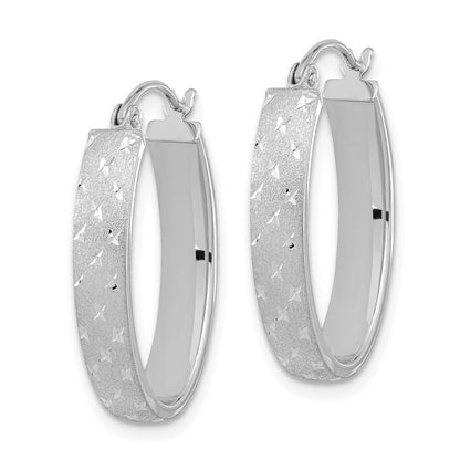 14k White Gold Polished SatinDiamond-cut Hoop Earrings Gift for Women