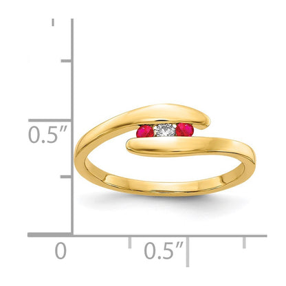 14K Yellow Gold Ruby and Diamond 3-stone Ring Size 7
