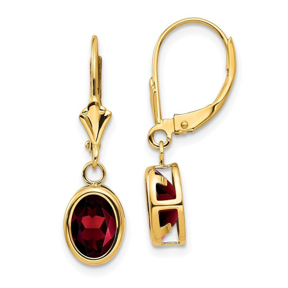 14k Yellow Gold 8x6mm Oval Garnet Drop Dangle Earrings
